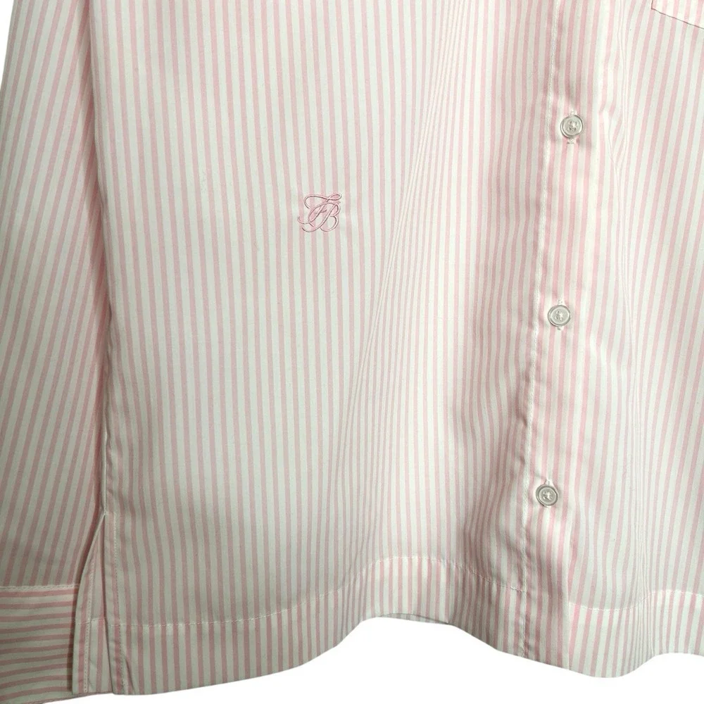 Free People x Frankies Bikinis Pink Stripe Pajama TopS Poplin Sleep Shirt S NWT
